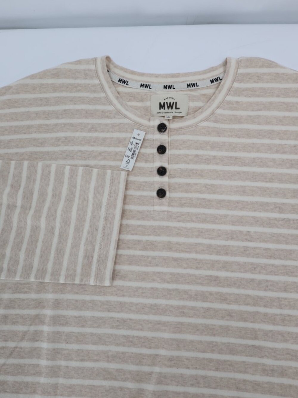 NWT Madewell henley womens Large Breeze Shirttail Tee Striped Modal Blend boxy